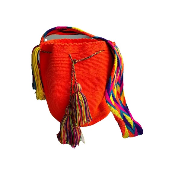 Wayuu Mochila Bag Large Size Orange Handmade from Colombia Crossbody Hobo Bag - Picture 1 of 14